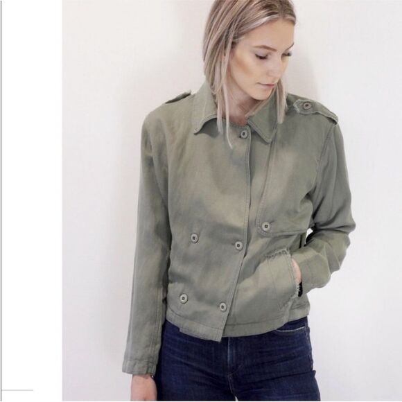 Rails Barclay Sage Green Linen Blend Double-Breasted Military Modern Jacket - Picture 2 of 16